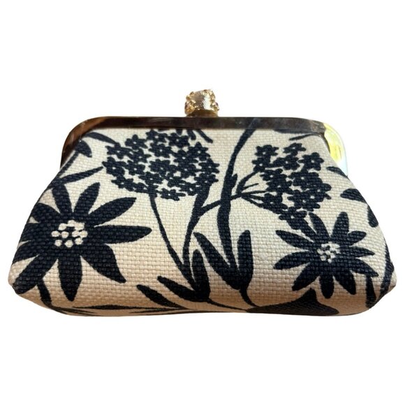 Spartina 449 Bee Kiss Lock Coin Purse Woven Linen Clutch Black Cream - Picture 6 of 10